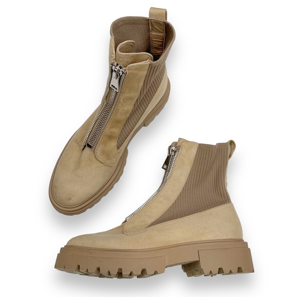 Steven New York Womens Beige Aliyah Faux Suede Zip Boots Size 8.5M NWOB